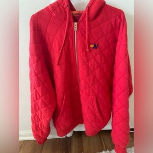 Aviator nation red quilted hoodie jacket unisex size L